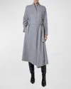 Akris Punto Half-circle Inset Belted Long-sleeve Midi Dress In Silver