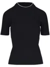 Akris Punto Contrast Piping Short-sleeve Rib Sweater In Schwarz