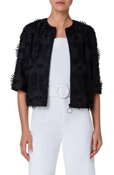 Akris Punto Hello Sunshine Superpose Embroidered Elbow-sleeve Jacket In Black