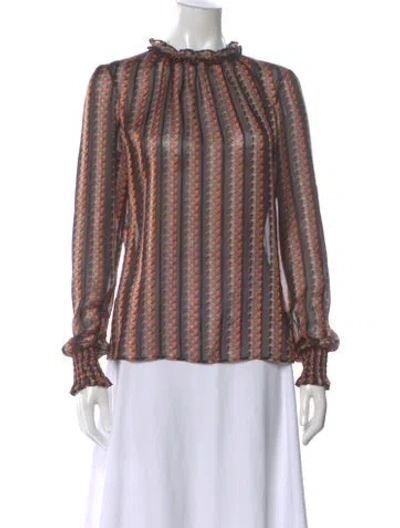 Pre-owned Akris Punto Houndstooth Print Long Sleeve Blouse In Brown
