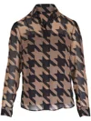 Akris Punto Houndstooth Print Button-front Blouse In Brown