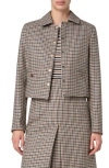 Akris Punto Houndstooth Shetland Wool Tweed Crop Jacket In Beige-cognac-black