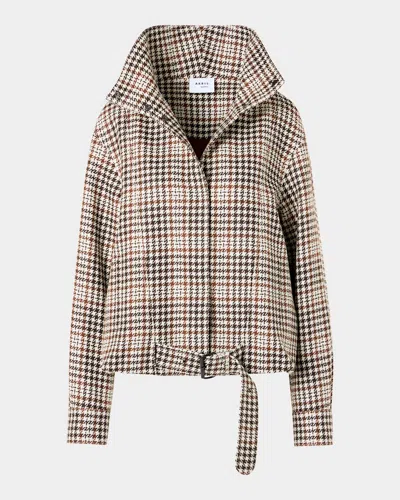 Akris Punto Houndstooth Tweed Wool-blend Blouson Jacket In Winter Whi