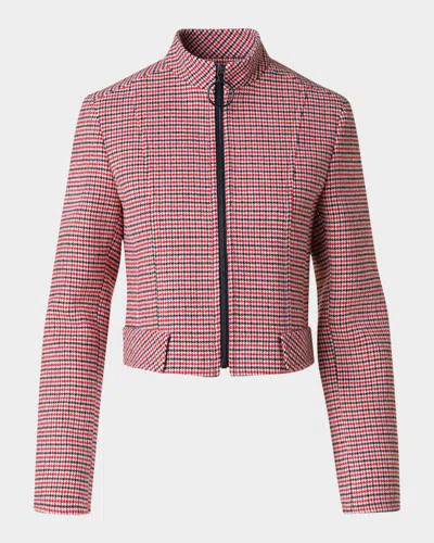 Akris Punto Houndstooth Wool Fresco Crop Bomber Jacket