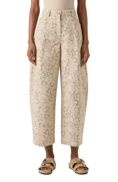Akris Punto Ikat Floral Cotton Blend Canvas Barrel Leg Crop Pants In Neutral