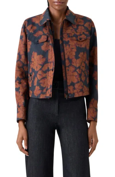 Akris Punto Ikat Flower Motorbike Jacket In Cotton Canvas In Multi
