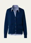 Akris Punto Illusional Mixed Media Cardigan With Striped Blouse Detail In Ink-cream
