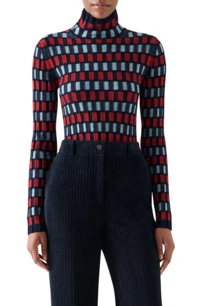 Akris Punto Intarsia Check Wool Turtlenck Sweater In Multi