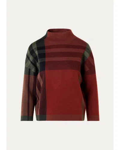 Akris Punto Jacquard Check Boxy Sweater In Copper/black