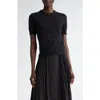Akris Punto Jeweled Crewneck Short Sleeve Cashwool® Sweater In Black