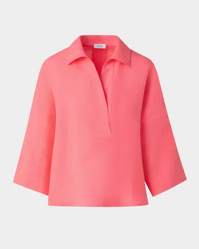 Akris Punto Kimono-sleeve Linen Collared Blouse In Pink
