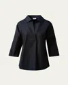 Akris Punto Kimono-sleeve Split-neck Blouse In Black