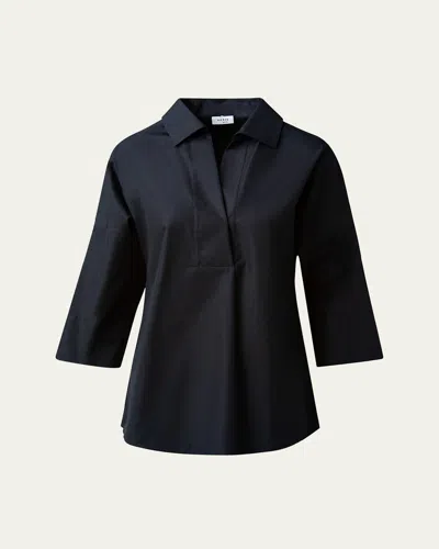 Akris Punto Kimono-sleeve Split-neck Blouse In Black