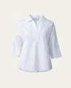 Akris Punto Kimono-sleeve Split-neck Blouse In White