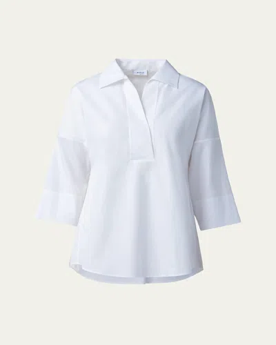 Akris Punto Kimono-sleeve Split-neck Blouse In White