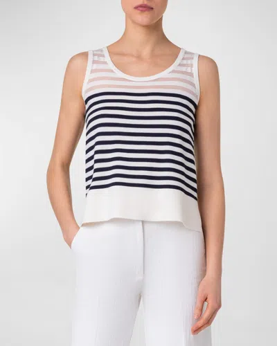 Akris Punto Kodak Stripe Wool Knit Top In Ink-cream