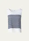 Akris Punto Kodak Stripe Wool Knit Top In Ink-cream