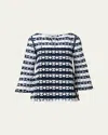 Akris Punto Kodak Striped Dot Guipure Trumpet-sleeve Blouse In Cream-navy