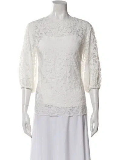 Pre-owned Akris Punto Lace Pattern Crew Neck Blouse In White