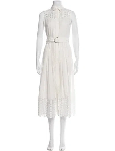 Pre-owned Akris Punto Lace Pattern Midi Length Dress In White