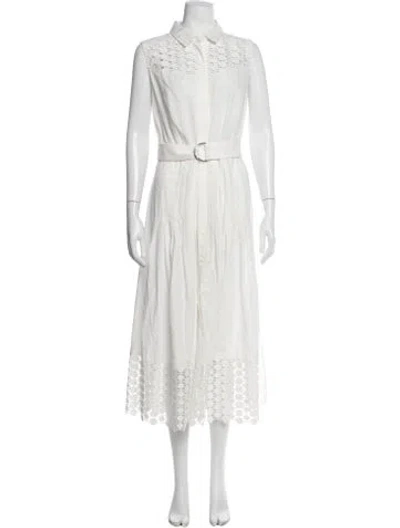 Pre-owned Akris Punto Lace Pattern Midi Length Dress In White