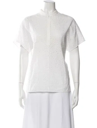 Pre-owned Akris Punto Lace Pattern Short Sleeve Blouse In White