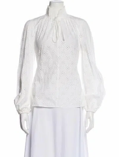Pre-owned Akris Punto Lace Pattern Tie Neck Blouse W/ Tags In Gray