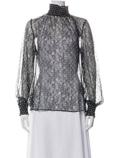 Pre-owned Akris Punto Lace Pattern Turtleneck Blouse In White
