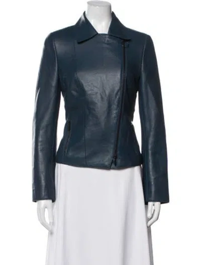 Pre-owned Akris Punto Lamb Fur Biker Jacket In Blue