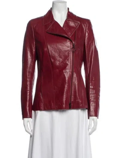 Pre-owned Akris Punto Lamb Fur Biker Jacket In Red