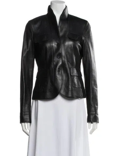 Pre-owned Akris Punto Lamb Leather Biker Jacket In Black