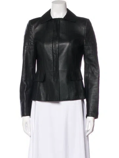 Pre-owned Akris Punto Lamb Leather Biker Jacket In Black