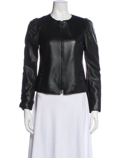 Pre-owned Akris Punto Lamb Leather Biker Jacket In Black