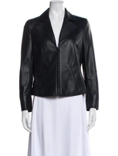 Pre-owned Akris Punto Lamb Leather Biker Jacket In Blue