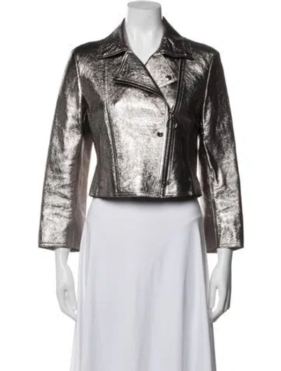 Pre-owned Akris Punto Lamb Leather Biker Jacket In Multi