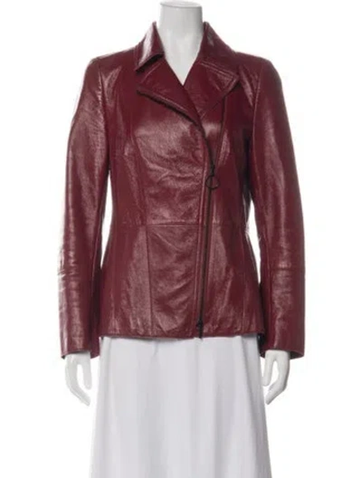 Pre-owned Akris Punto Lamb Leather Biker Jacket In Red