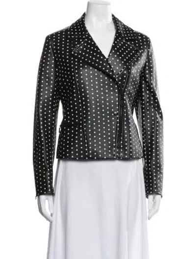 Pre-owned Akris Punto Lamb Leather Polka Dot Print Biker Jacket In Multi