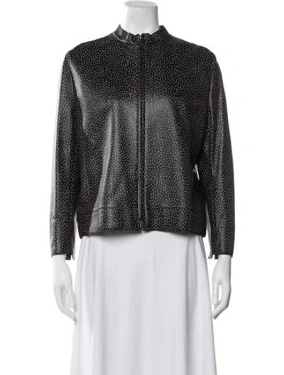 Pre-owned Akris Punto Lamb Leather Printed Jacket W/ Tags In Black