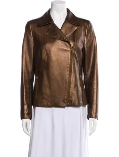 Pre-owned Akris Punto Lambskin Biker Jacket In Brown