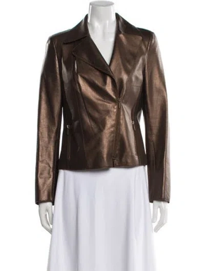 Pre-owned Akris Punto Lambskin Biker Jacket In Brown
