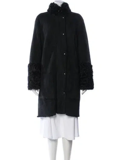 Pre-owned Akris Punto Lambskin Coat In Black