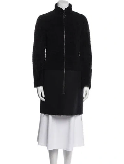 Pre-owned Akris Punto Lambskin Faux Fur Coat In Black