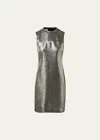 Akris Punto Laminated Corduroy Mini Dress In Gold-black