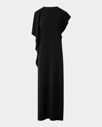 Akris Punto Lasercut Off-shoulder Drape Midi Dress In Black
