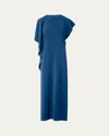 Akris Punto Lasercut Off-shoulder Drape Midi Dress In Medium Blue
