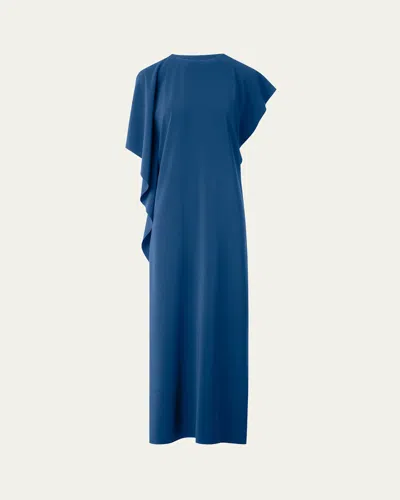 Akris Punto Lasercut Off-shoulder Drape Midi Dress In Medium Blue