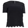 Akris Punto Lasercut Scalloped Blouse In Black Wool In Black