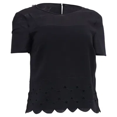 Akris Punto Lasercut Scalloped Blouse In Black Wool