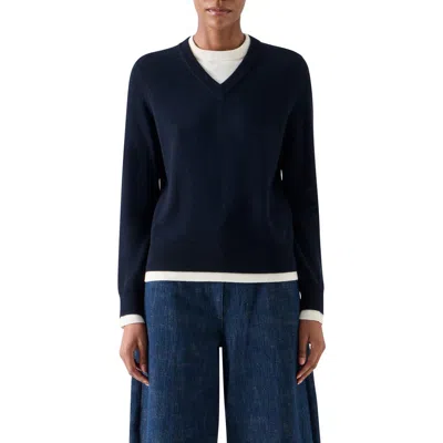 Akris Punto Layered Look Virgin Wool & Cashmere Sweater In Blue
