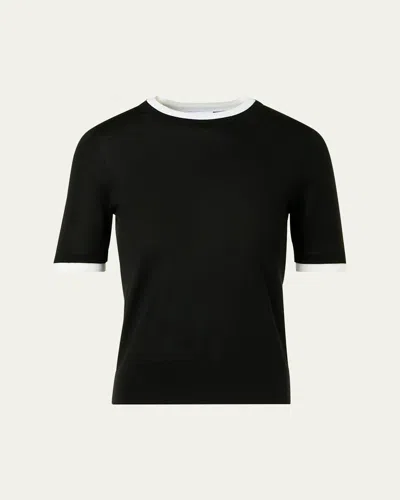 Akris Punto Layered Short-sleeve Knit Sweater In Black